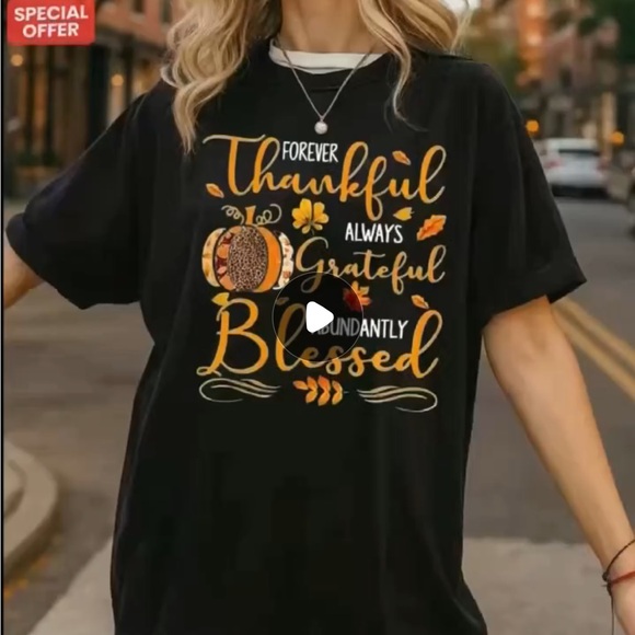 ๐5/$15 Black Graphic Tee - Forever Thankful Design - Picture 2 of 5